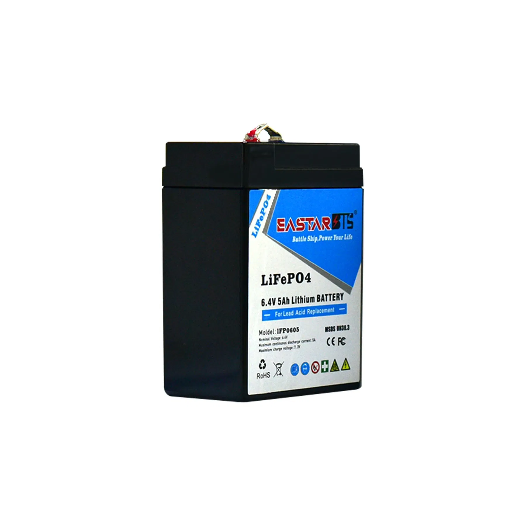 حزمة بطارية المصنع LiFePO4 6.4V 5ah استبدال حمض الرصاص للطاقة الشمسية RV البحرية بطاريات ليثيوم أيون عميقة الدورة