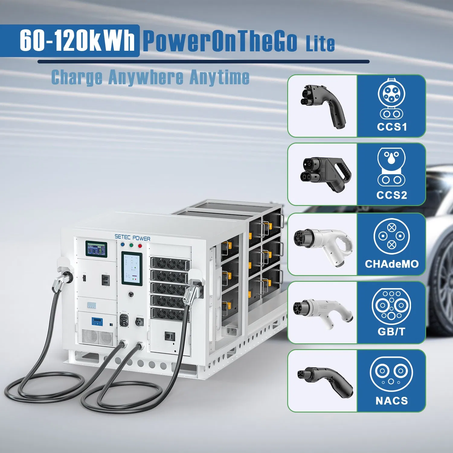 نظام تخزين الطاقة المتنقل 60kWh 120kWh لحزمة البطارية لأي مكان لسيارة كهربائية