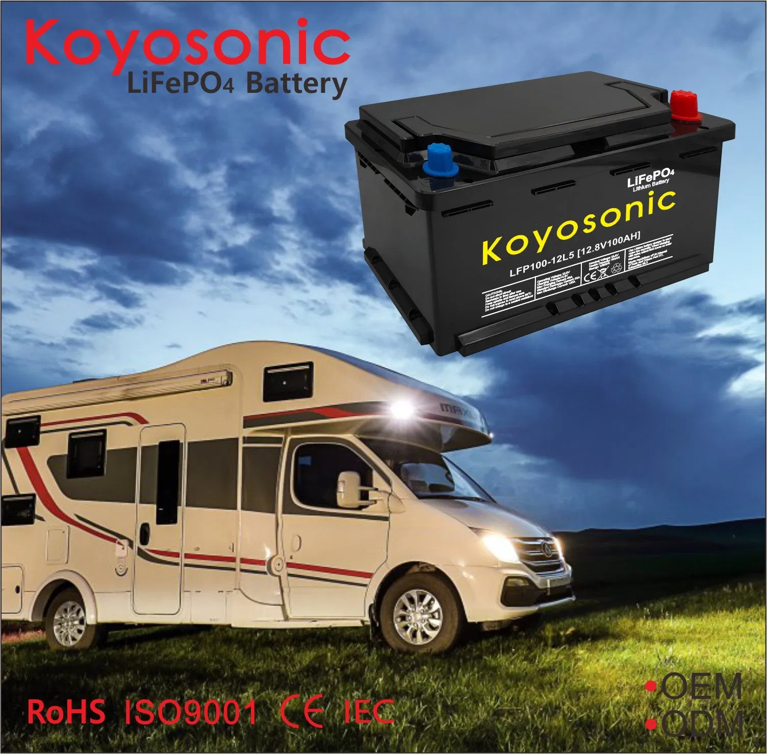 بطارية ليثيوم كويزونك 12V100ah بدء إيقاف لسيارة التخييم / الكارافان