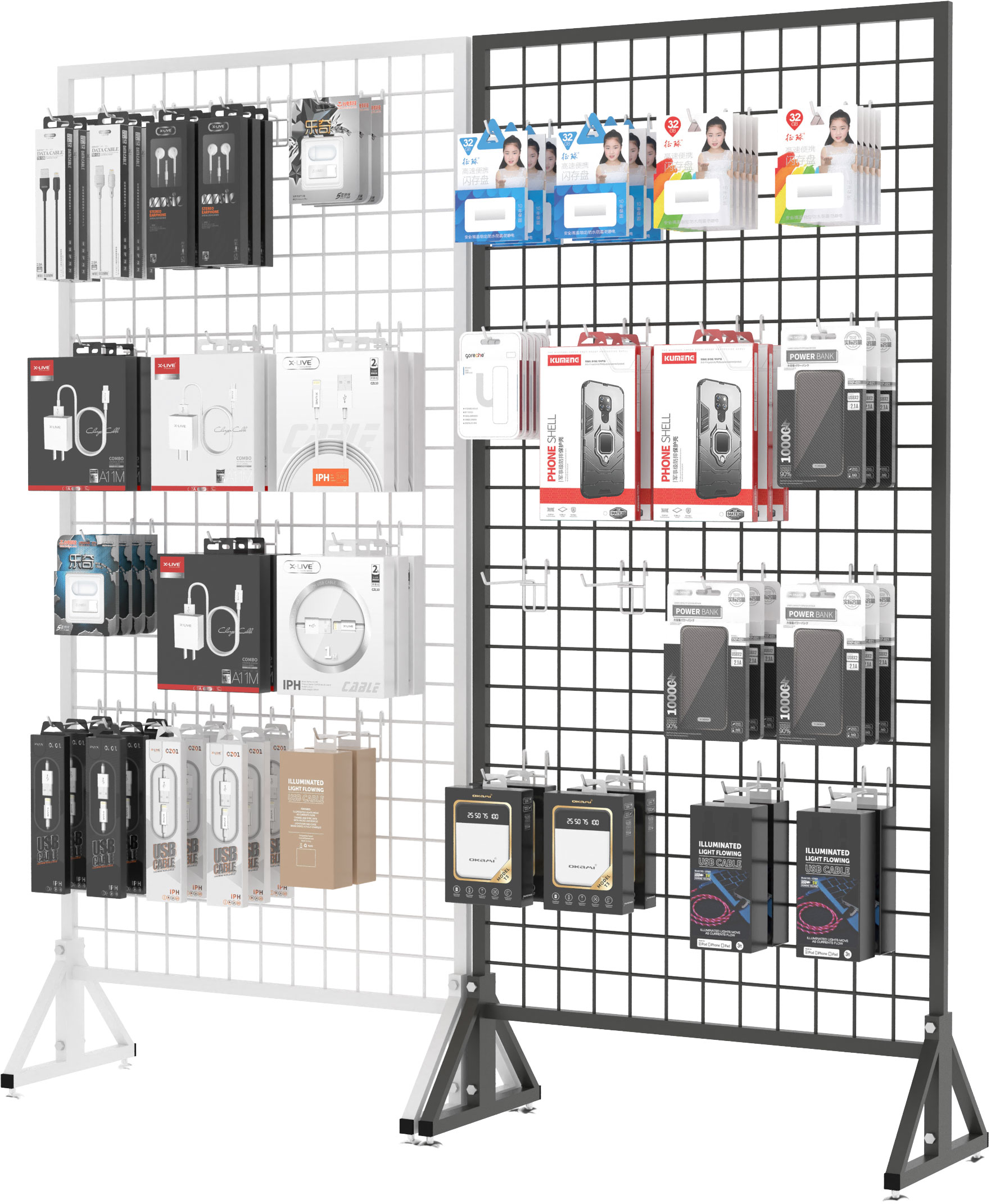 Gridwall Series Double-Sided Stainless Steel Heavy Duty Movable Drying Racks Retail Display Stand with Wire Grid Panels