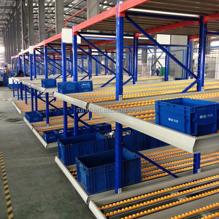 High Quality Corrosion Protected Iron Rolling Fluent Carton Storage Rack Fluent Shelf Display for Efficient Warehouse Stacking