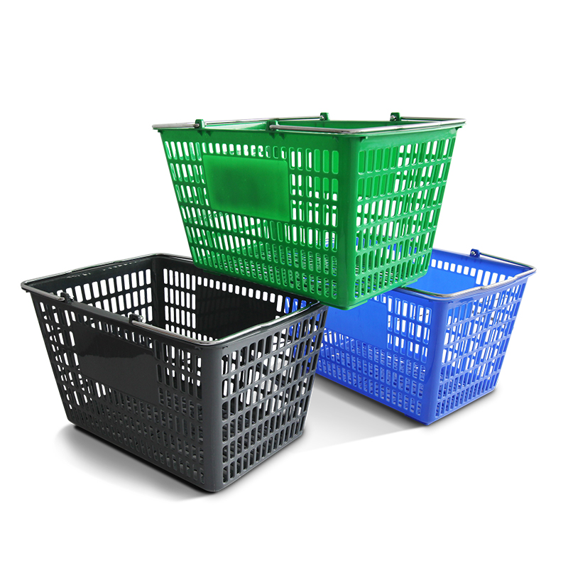 Plastic Hand Basket Double Rod Shopping Frame Shopping Baskets Cable-stayed Wheel Shopping Mall Number of Hand-held