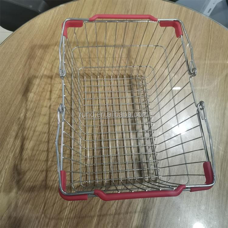 Retails Store Popular Grocery Store Shopping Basket Electroplated Shopping Basket with Handle Display Rack with Basket