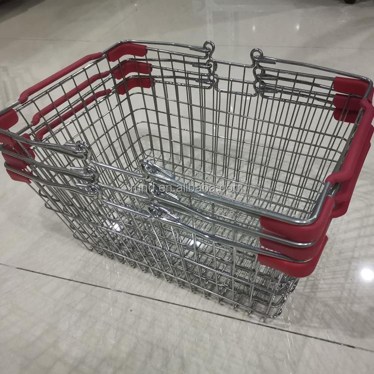 Retails Store Popular Grocery Store Shopping Basket Electroplated Shopping Basket with Handle Display Rack with Basket
