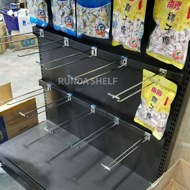 Supermarket & Convenience Store Display Hook with Square Tube Cross Beam Metal Shelf Organization