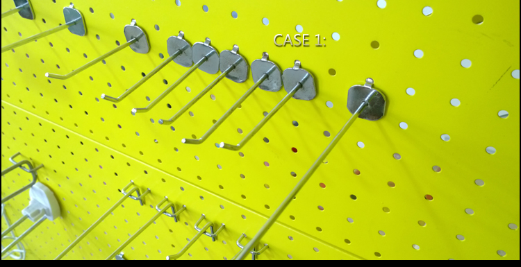 RD Free Pattern Pegboard Perforated Panel with Looped Metal Lock and Cow Hooks for Display Slatwall Hook Product