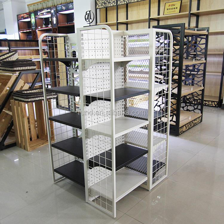 Supermarket Display Stand Double-Sided Windmill Four-Sided Gondola Shelf Light Duty Metal Wood for Store Display