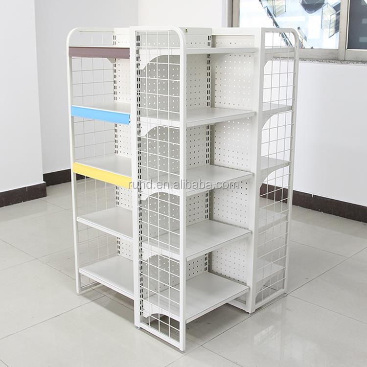 Supermarket Display Stand Double-Sided Windmill Four-Sided Gondola Shelf Light Duty Metal Wood for Store Display
