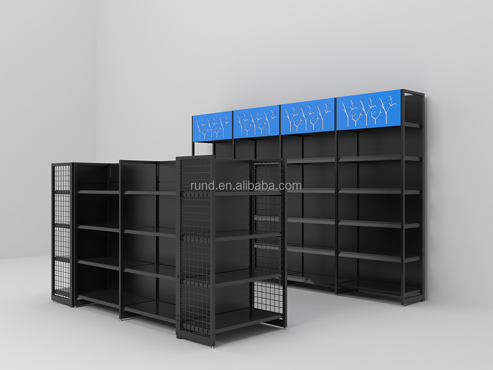 High Quality Double-Sided Metal Gondola Display Racks Heavy Duty Supermarket Back Net Shelving