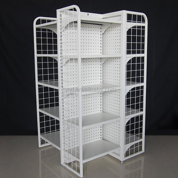 Supermarket Display Stand Double-Sided Windmill Four-Sided Gondola Shelf Light Duty Metal Wood for Store Display