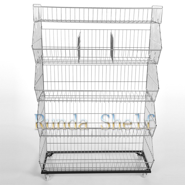 RD-Supermarket Customized Heavy-Duty Metal Display Stand Wire Mesh Basket Display Racks Big Load Grocery Supermarket Shelves