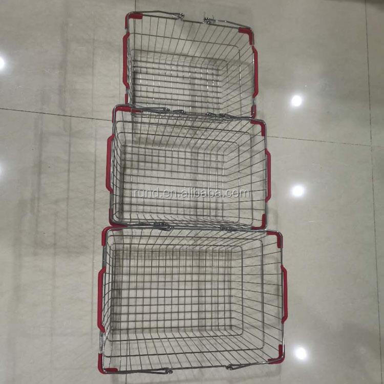 Retails Store Popular Grocery Store Shopping Basket Electroplated Shopping Basket with Handle Display Rack with Basket