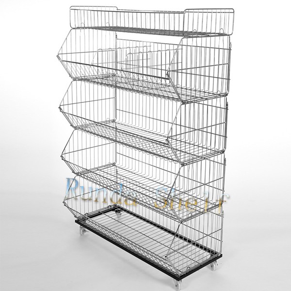 RD-Supermarket Customized Heavy-Duty Metal Display Stand Wire Mesh Basket Display Racks Big Load Grocery Supermarket Shelves