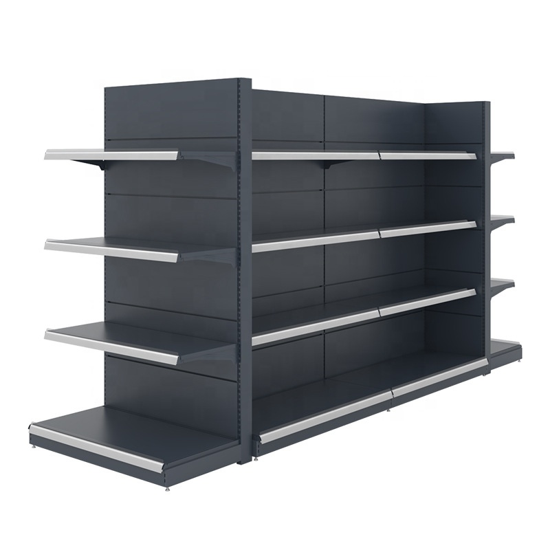 Light Duty Double-Sided Metal Shelves 120KG Retail Store Display Rack Steel for Grocery Supermarket Items Food Gondola Items
