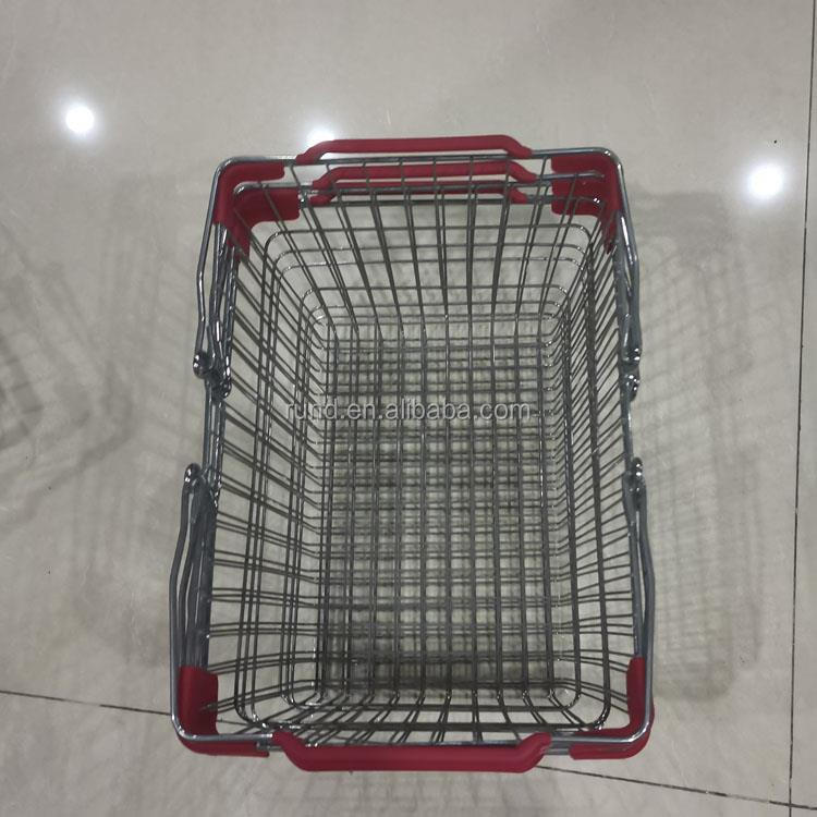 Retails Store Popular Grocery Store Shopping Basket Electroplated Shopping Basket with Handle Display Rack with Basket
