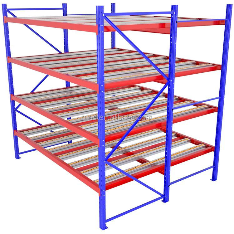 High Quality Corrosion Protected Iron Rolling Fluent Carton Storage Rack Fluent Shelf Display for Efficient Warehouse Stacking