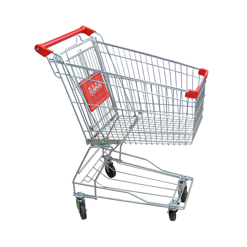 Supermarket Shopping Cart Trolley Metal 80L Capacity Silver+Red Color Unfolding Style Hand Push Trolley for Store Use