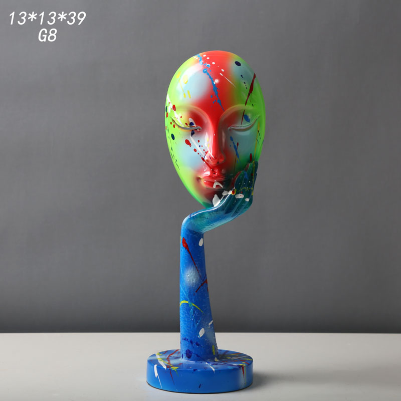 Creative Fluorescent and Splash Painting Resin Mask Figure Crafts Home Decorative Statue