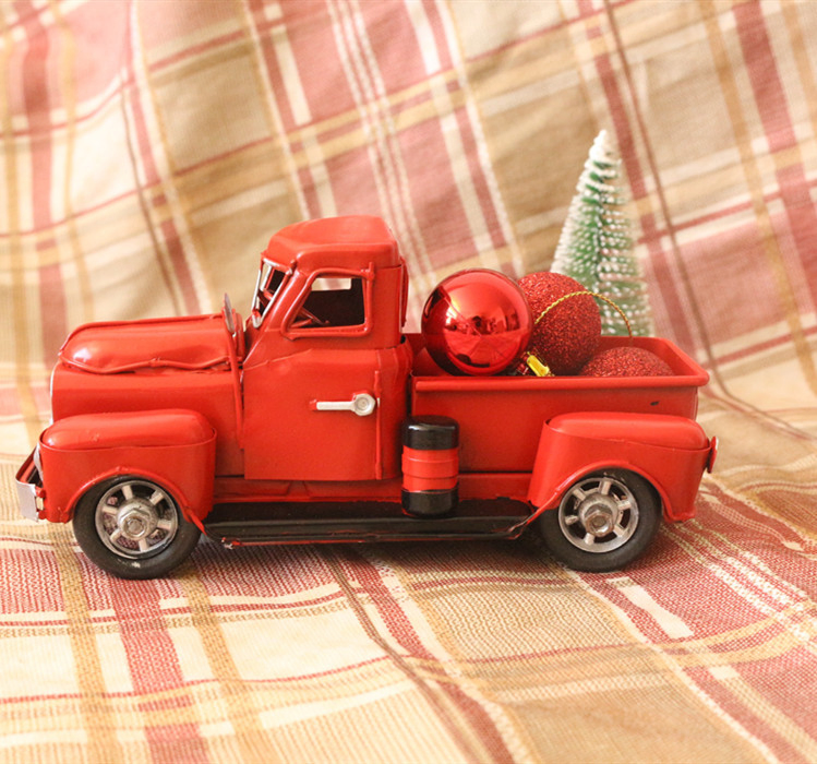 Vintage Xmas Trees Red Truck Metal Handmade Crafts