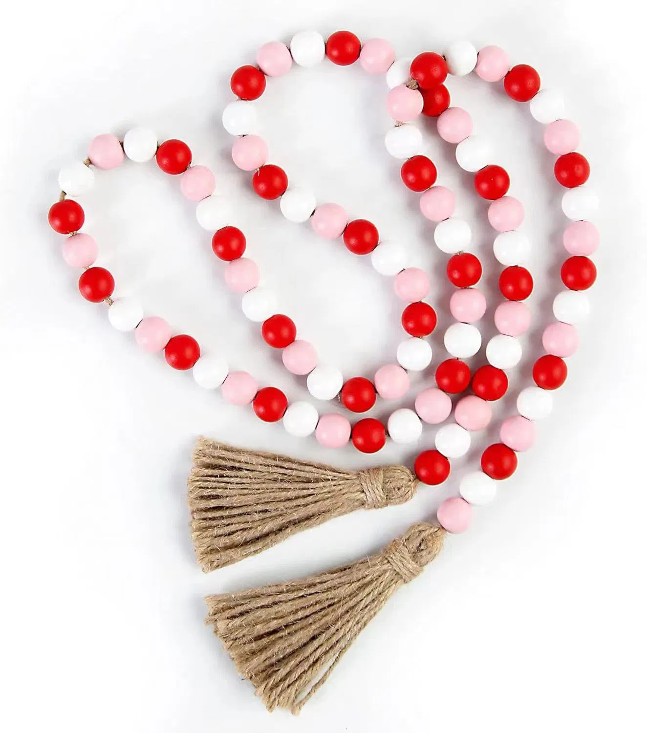 Wooden Garland Wood Prayer Bead Garland with Tassels Boho Rustic Accented Home Dé Cor Country Style Hanging Beads