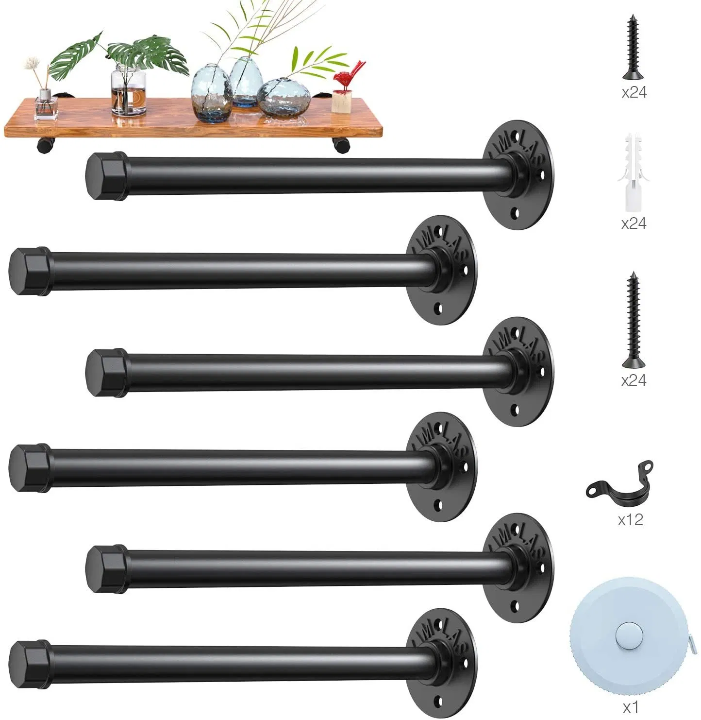 Industrial Black Iron Pipe Bracket Wall Mounted Floating Shelf Hanging Wall Hardware Decor for Farmhouse Shelving