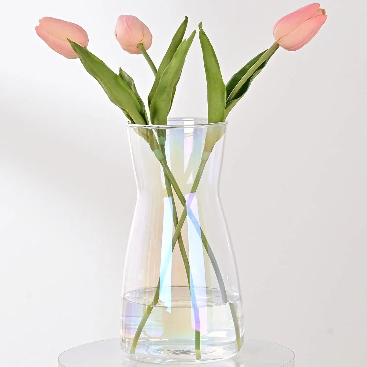 8 Inch Iridescent Glass Flower Vases, Centerpiece Table Home Indoor Desk Decor Vase, Ins Modern Boho Style Vase