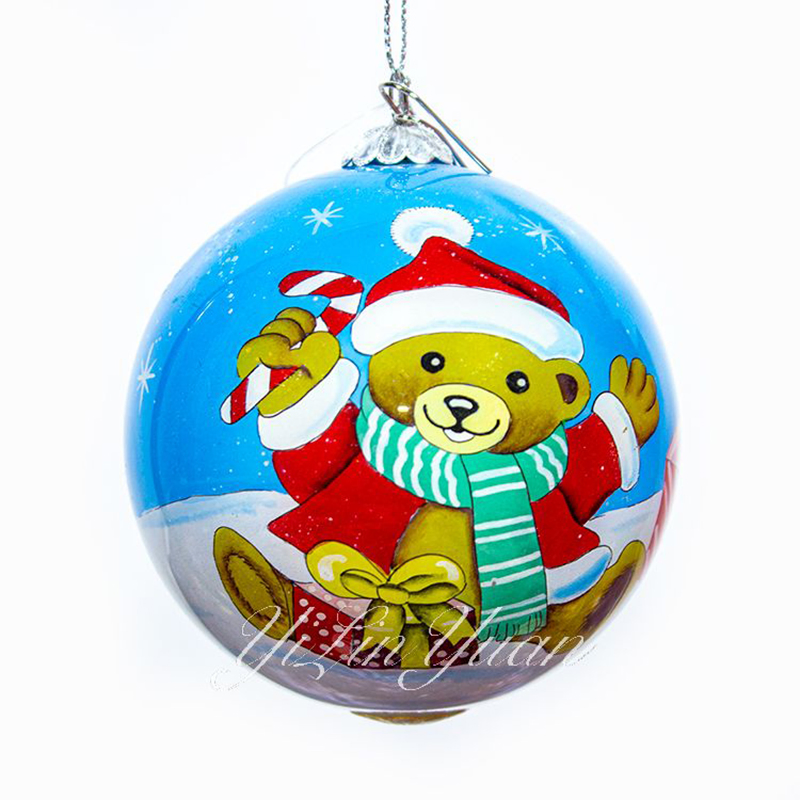 Charming Snowy House Tree Design Premium Glass Hand Painted Christmas Ball