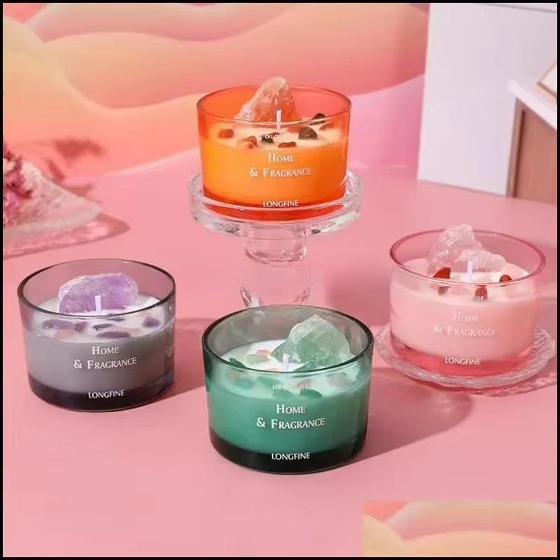 Promotional Garden Crystal Glass Candle Fragrance Handmade Soy Wax Aromatherapy Home Decor
