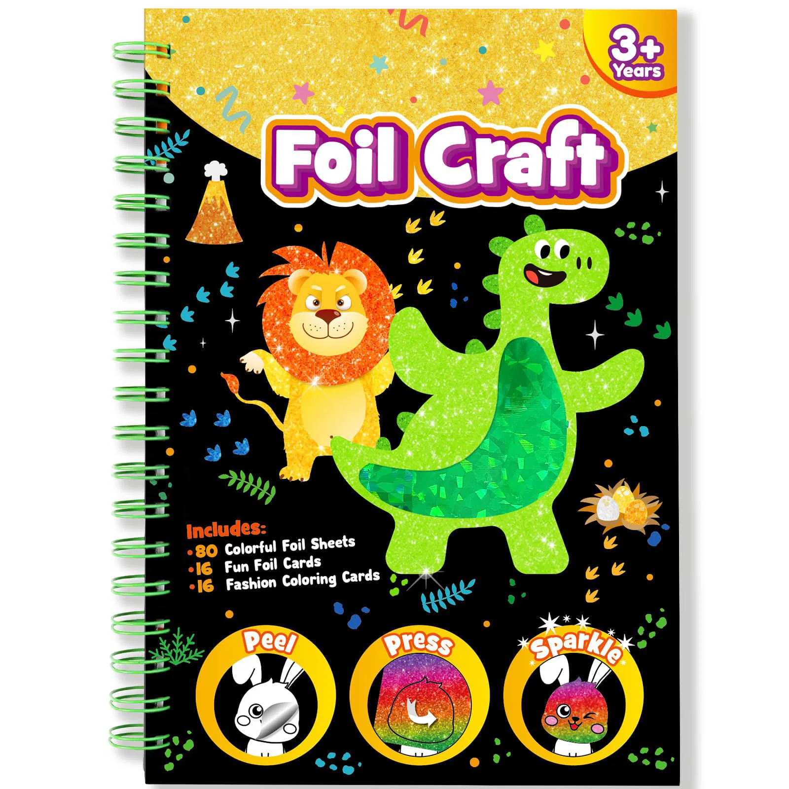 Art Craft Activity for Kids: Fun Foil Art Dino DIY Toy Kit No Mess Creative Idea Birthday Christmas Gift