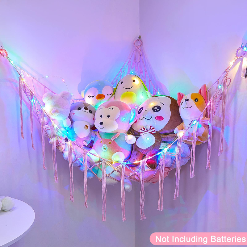 Mounted Handmade Toy Holder Stuffed Net Hammock Display Toy Storage Macrame Art Wall Decor for Home Wall Living Room