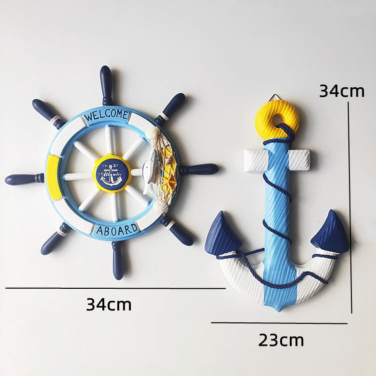 Wooden Craft Handcraft Rudder Helmsman Anchor Wall Hanging Home Decoration Mediterranean Style
