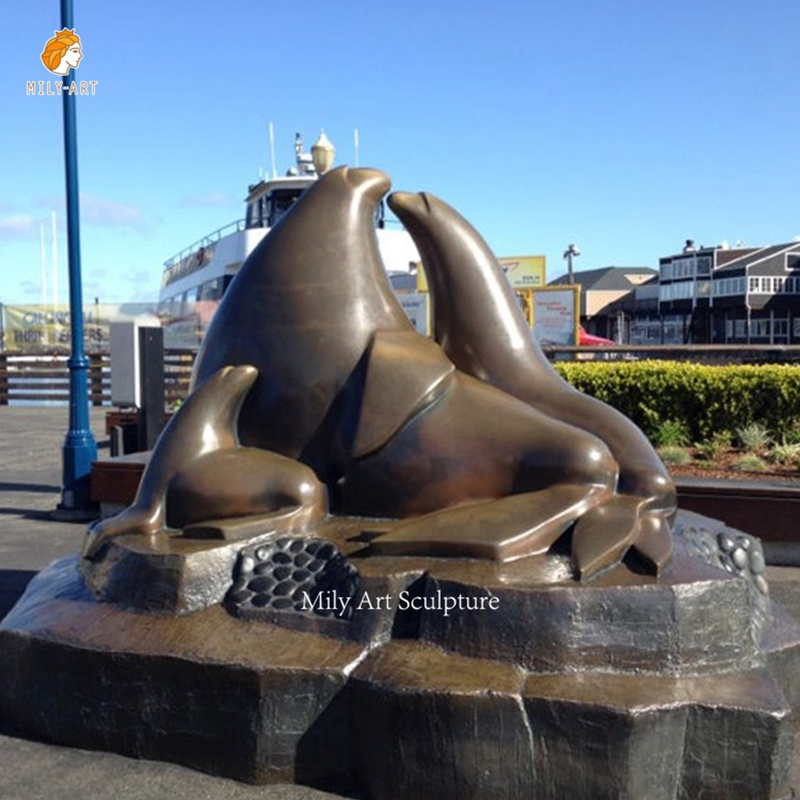 Modern Large Street Decor Arine Animal Decorative Bronze Sealion Statue