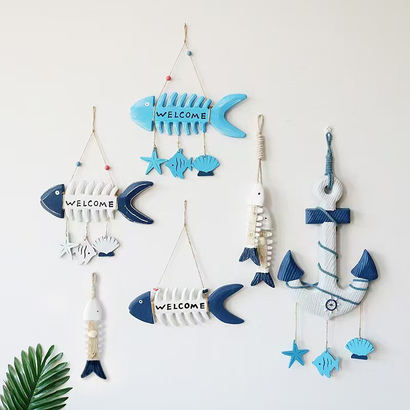 Mediterranean Style Decorative Pendant Home Background Wall Hanging Kindergarten Wall Hanging Lighthouse Sailboat Wooden Crafts