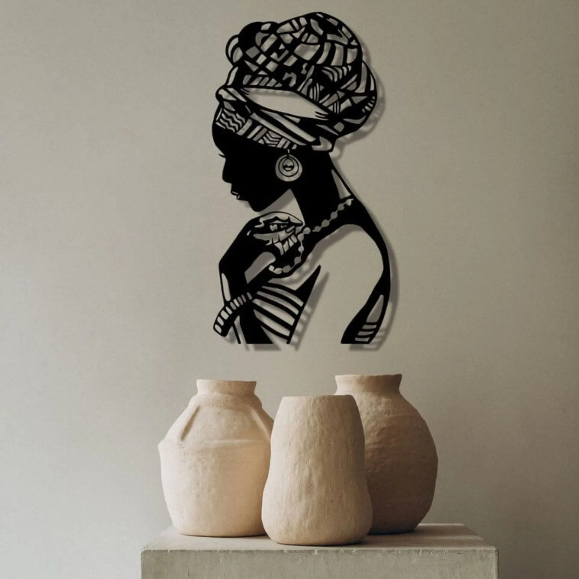 Custom Minimalist Wrought Iron Interior African Women Metal Wall Hanging Decoration