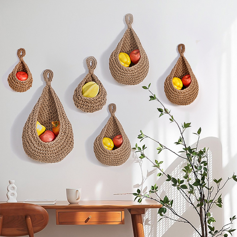 Hanging Fruit Basket for Kitchen Boho Wall Handwoven Home Fruits Vegetable Potato Onion Food Storage Baskets