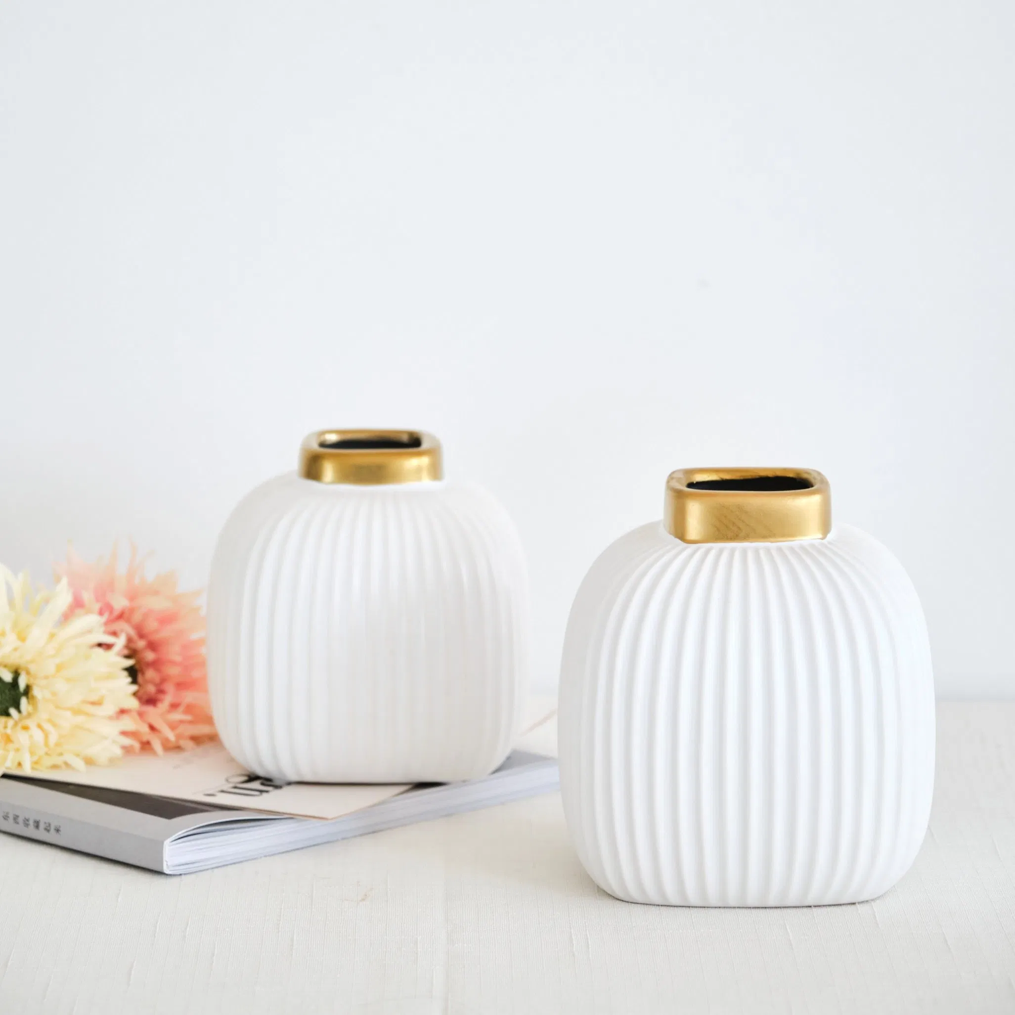New Arrival Tabletop Decorative Gold Plating Ceramic Flower Vase