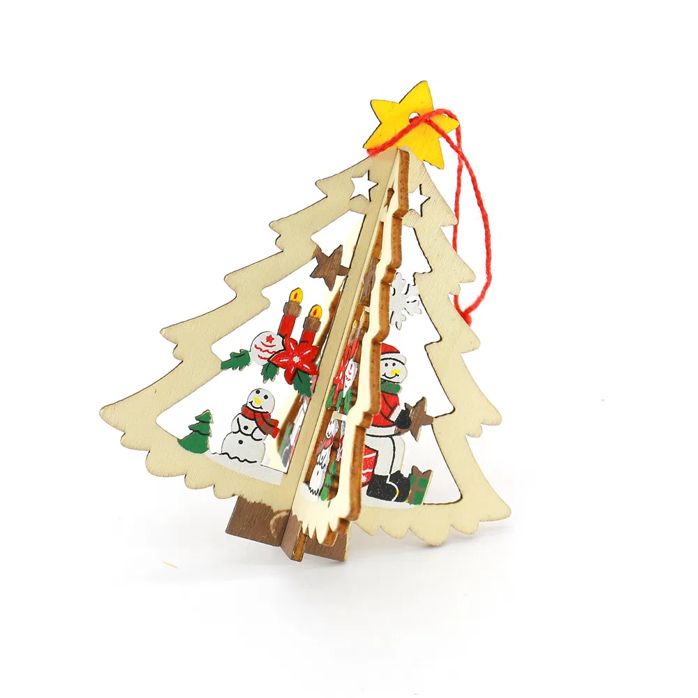 New Christmas Wooden Round Carved Pendant Home Background Crafts Hanging Decoration