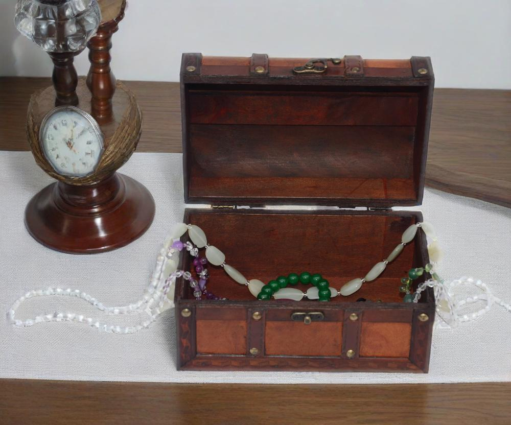 Antique Tabletop Clock &amp; Jewelry Organizer Box Craft Clock with Drawer (HS100026) Vintage Wooden Decorative Clock with Storage Compartment