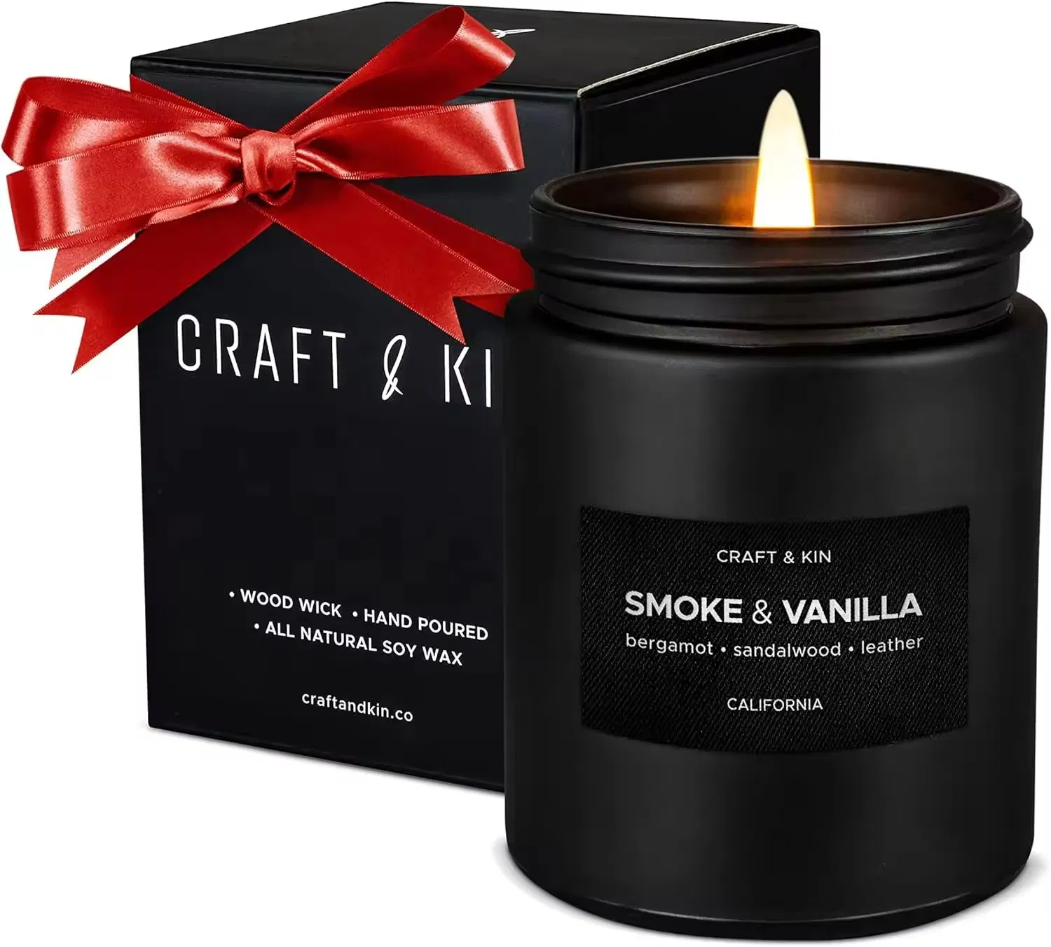 Craft &amp; Kin Premium Lavender Woods Candle Black Scented Candles for Men Long Lasting with 45 Hour Burn Time, Soy Candle Aromatherapy at Home Gift