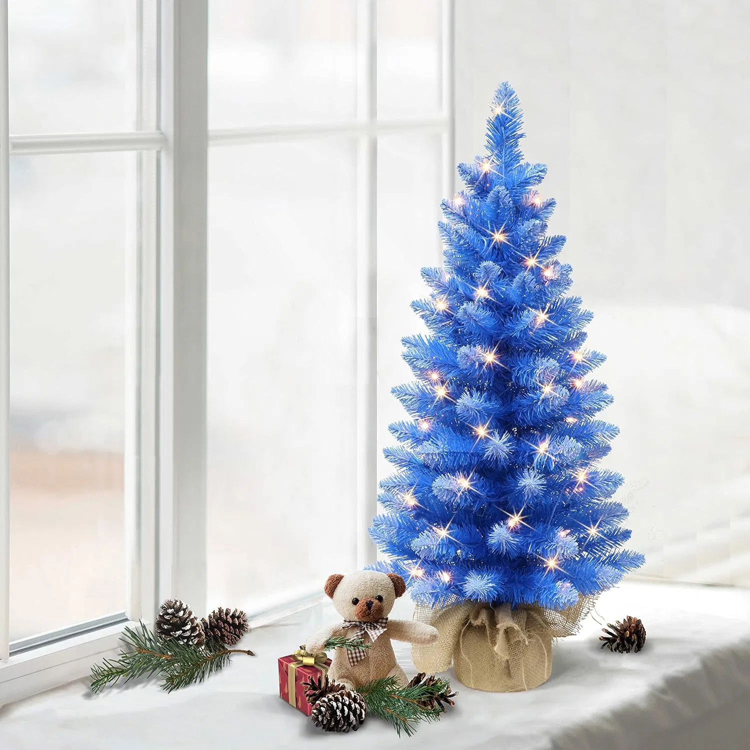 Artificial Christmas Tree Warm White LED Lights Faux Tree Seasonal Potted Indoor Home Decoration