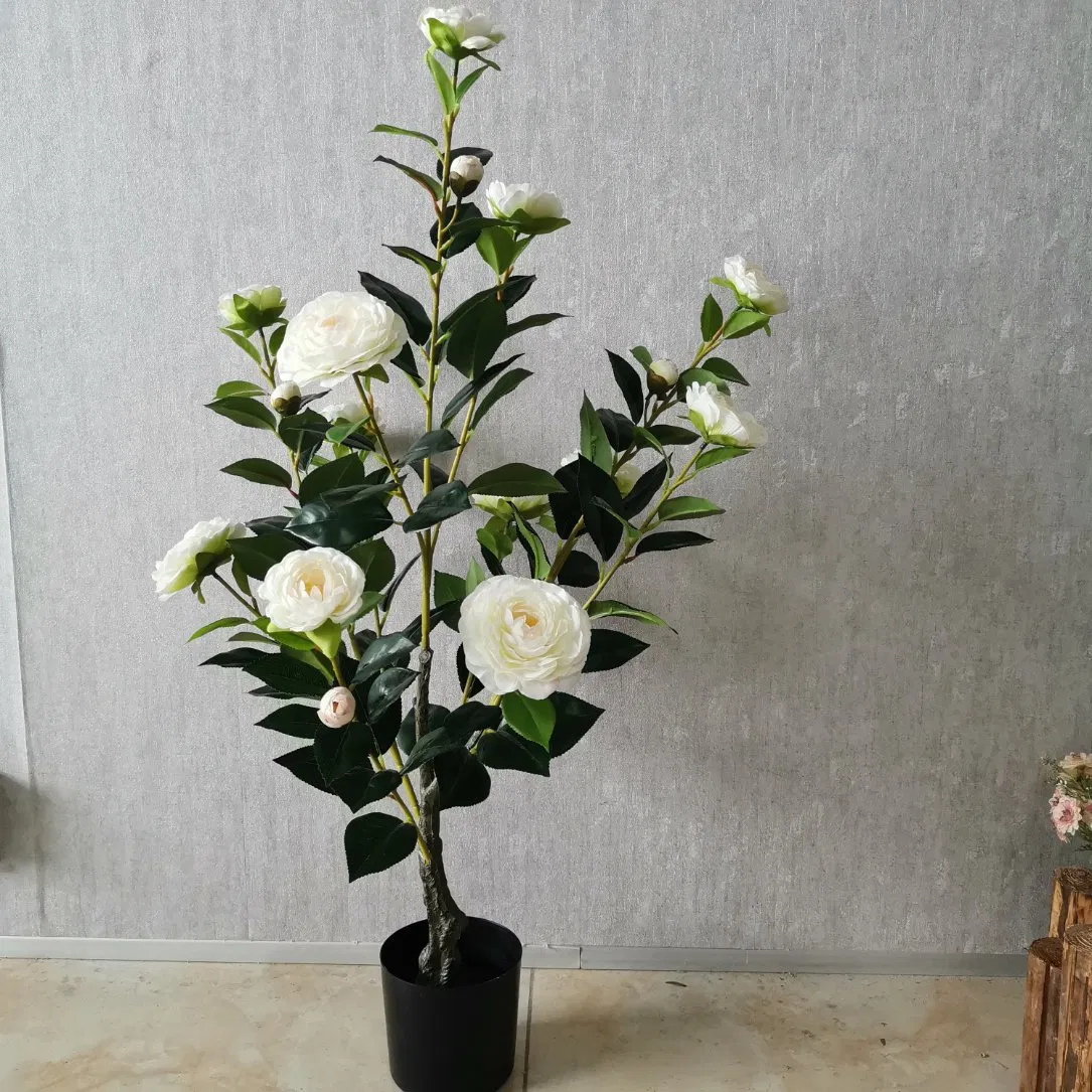 Fake Camellia Tea Rose Tree Potted Plant Artificial-Crafts