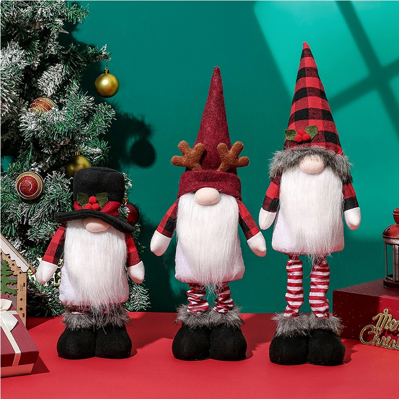 Festive Plush Stretchable Gnome Christmas Holiday Home Decorations for Seasonal Ambiance