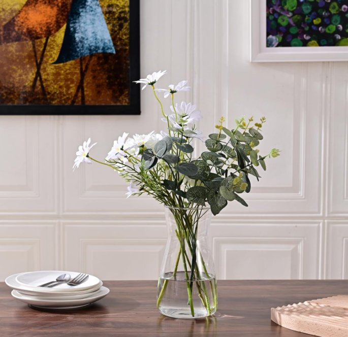 8 Inch Clear Glass Flower Vases for Centerpiece Table Home Indoor Desk Decor, Ins Modern Boho Style Vase for Wedding Housewarming Gift