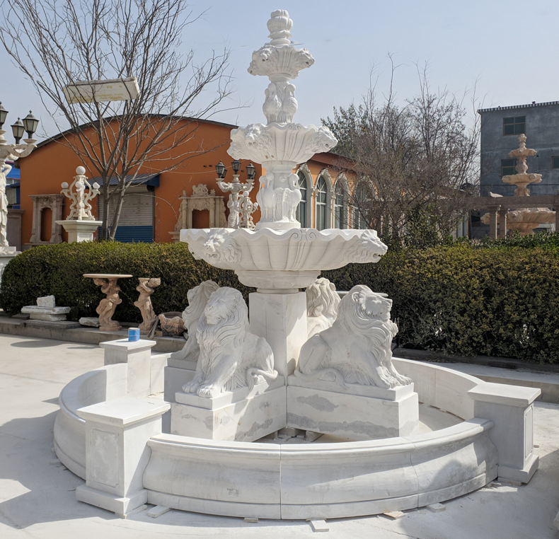 Outdoor Decorative Stone Fountains Large Garden White Natural Stone Marble Water Fountain Prices for Sale
