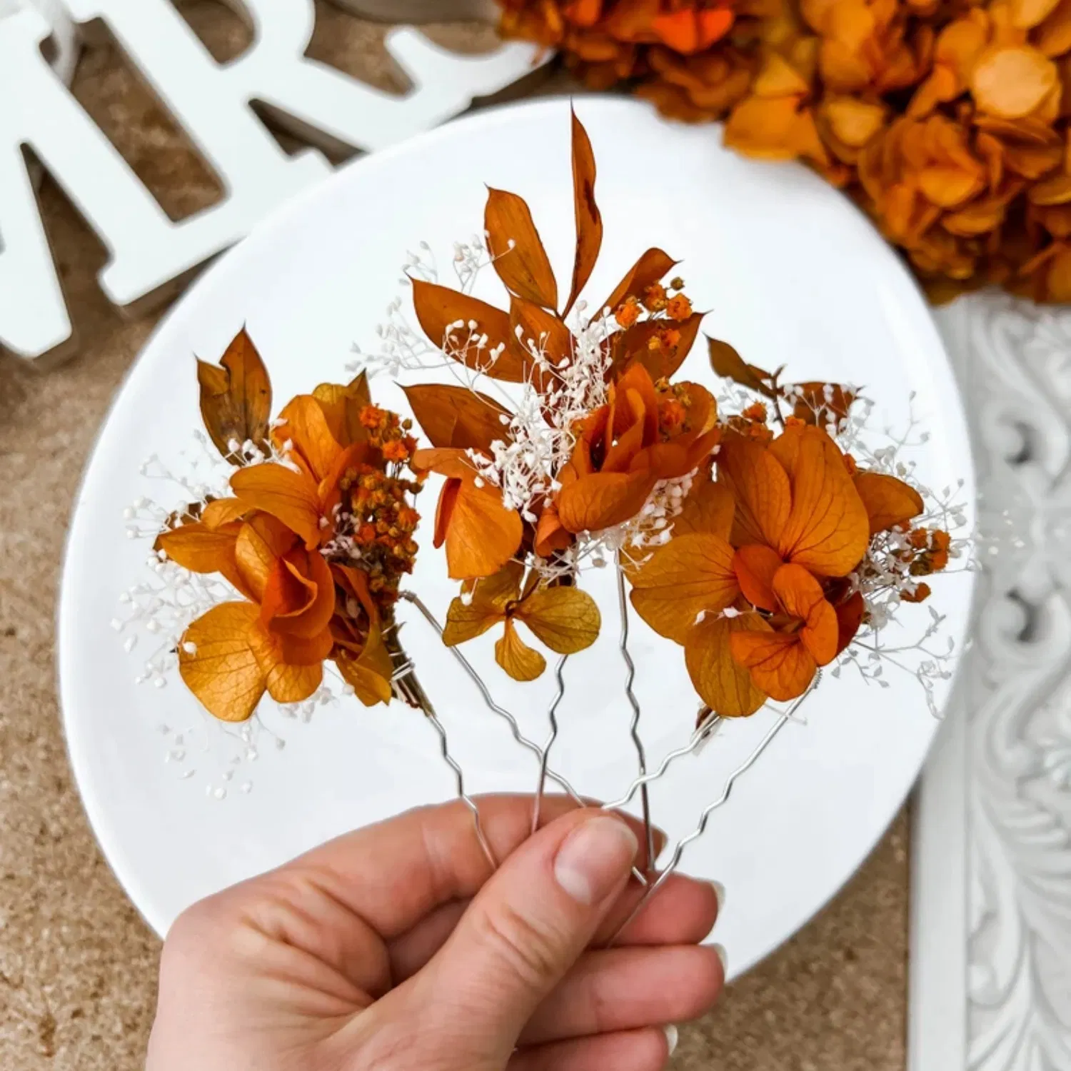 Wedding Accessories Boho Burnt Orange Bridal Hair Piece Artificial Flower Rust Terracotta