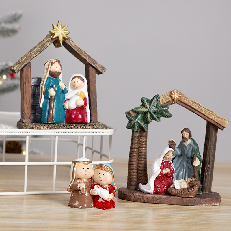 Wholesale Price OEM Manufacturer Customized Navidad Xmas Polyresin Poly Resin Decorative Religious Tabletop Sculpture Christmas Nativity Scene Figurine Factory