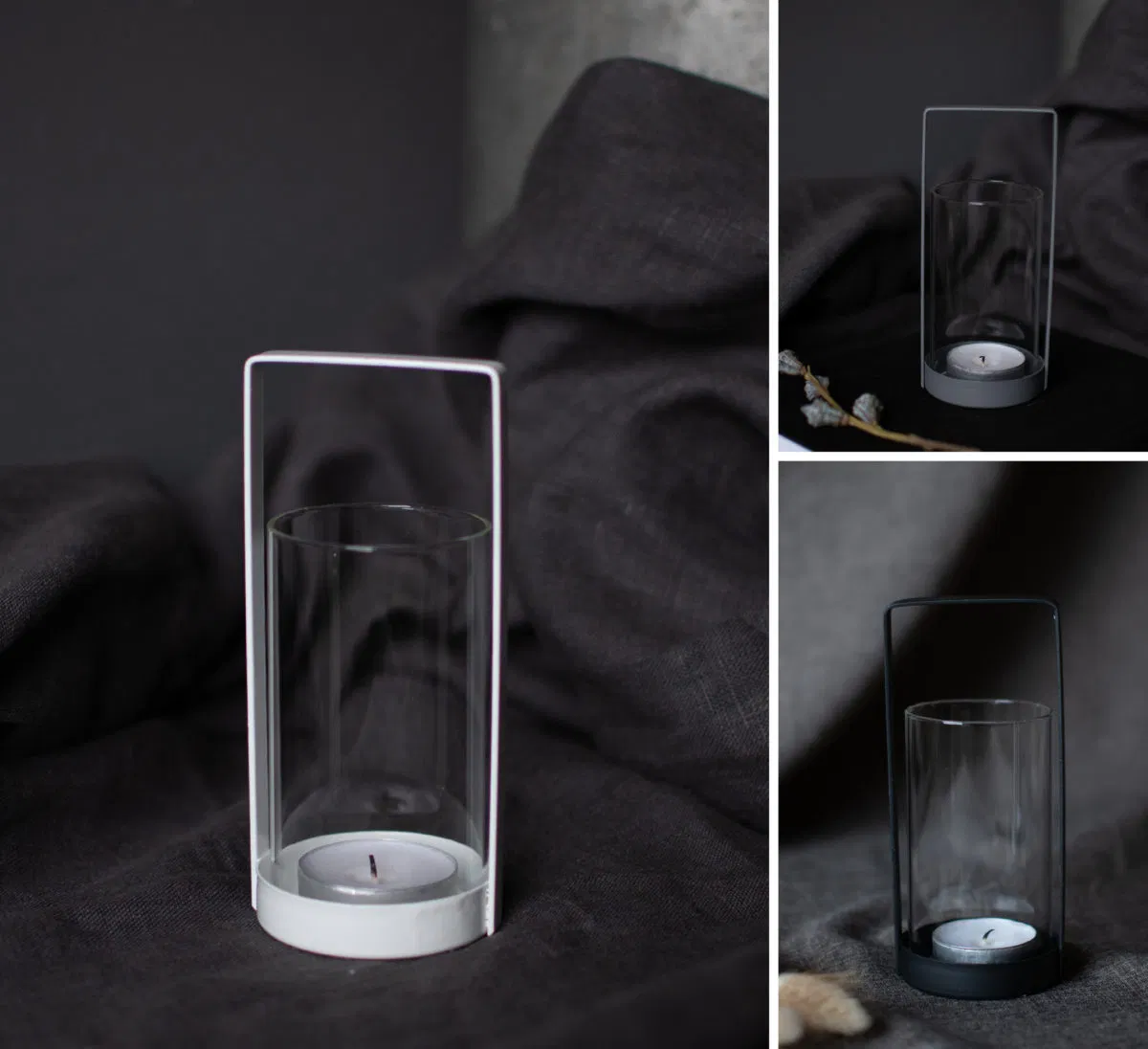 Modern Decorative Metal Candle Holder with Glass Black
