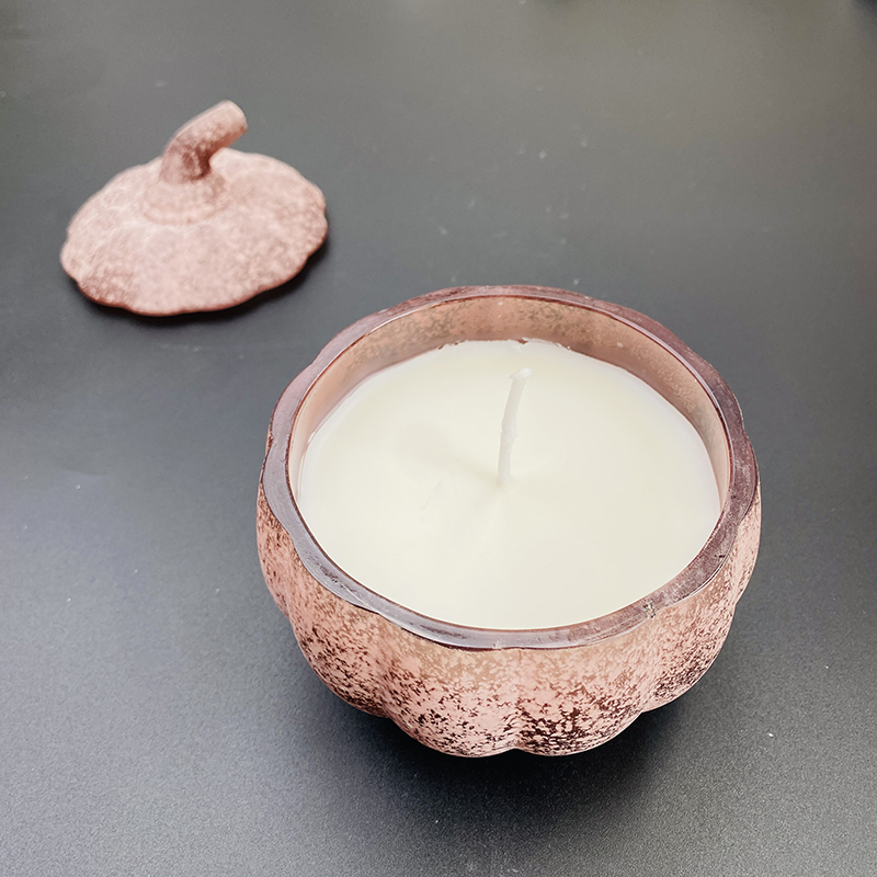 Elegant Speckled Pink Pumpkin-Shaped Glass Jar Seasonal for Home Decoration Fragrance Ambiance Scented Candle