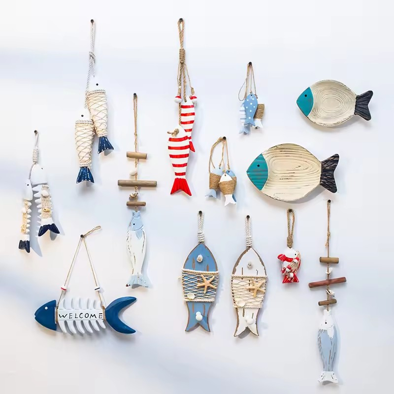 Wood Fish Cutout Coastal Beach Party Home Wall Hanging Ornament Decor Wooden Fish Sculpture Carved Nautical Gifts Crafts