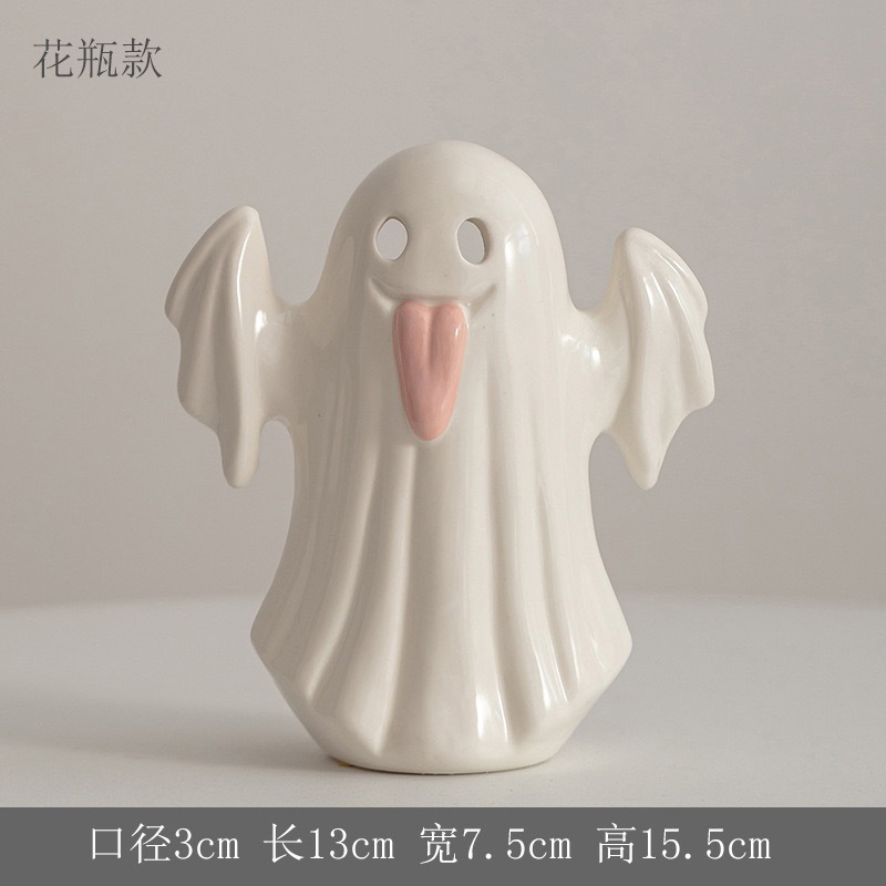 Halloween Ceramic Ghost Candle Holder Light, Cute Ghost-Shaped Ceramic Decorative Craft